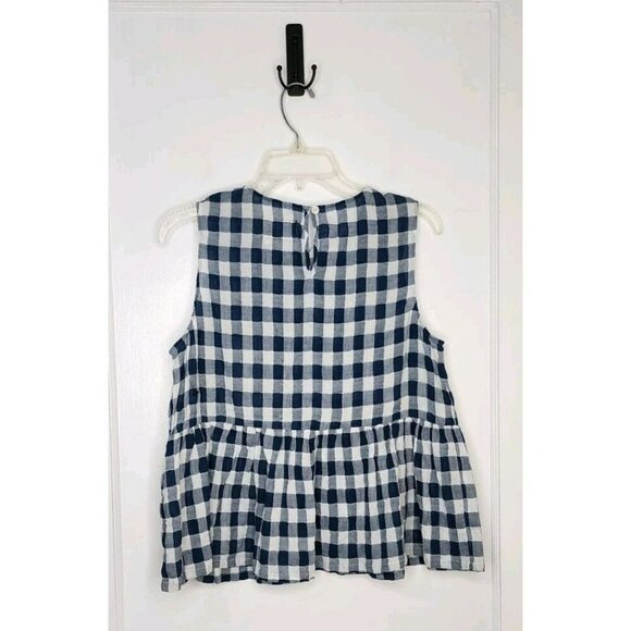 Size 1 (Small) Current Elliott Blue Gingham Peplum Blouse Top Cotton - Picture 2 of 6